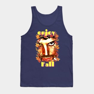 Enjoy Fall (staring face inside leaves) Tank Top